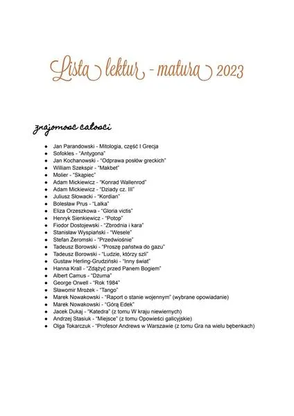 Lektury na maturze 2026